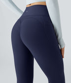 Pantalon de yoga évasé thermique en polaire froncée, taille haute, avec poches