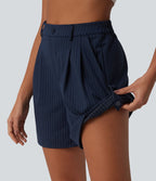 Short casual à rayures 12,5 cm taille haute avec poches