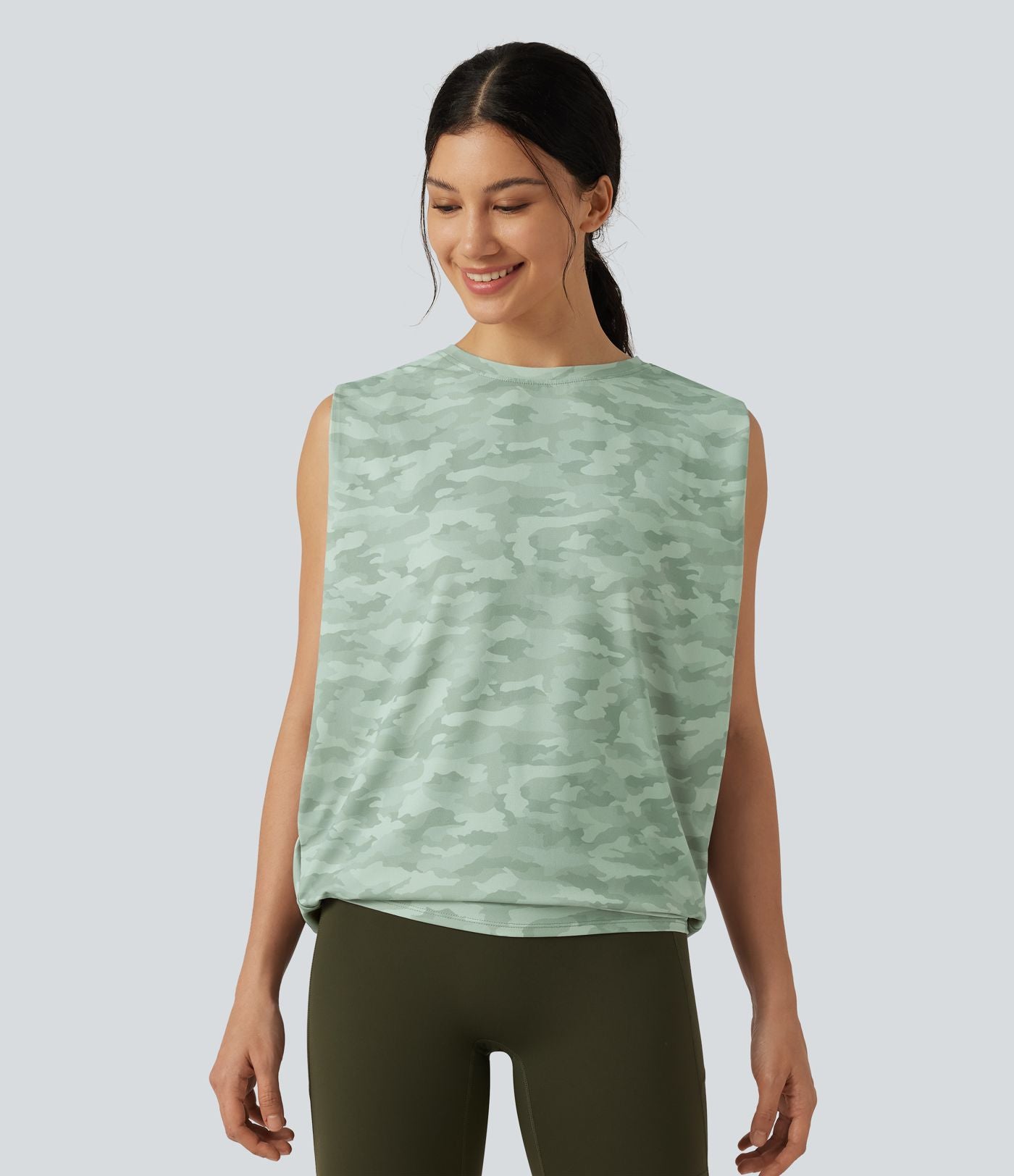 Débardeur de sport col rond à imprimé camouflage
