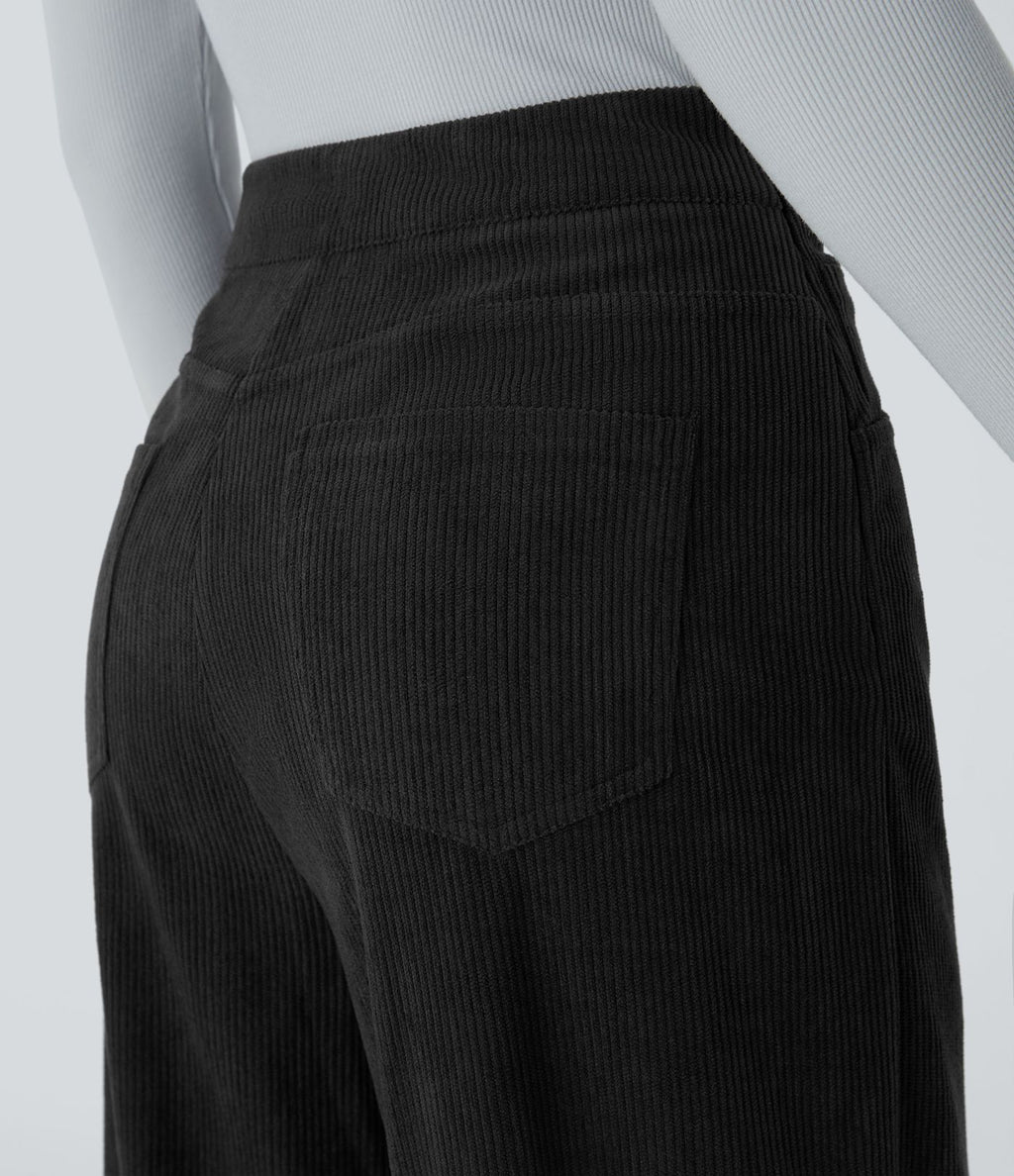 Pantalon velours côtelé tailleur et large Halara Flex™, taille haute, avec poches