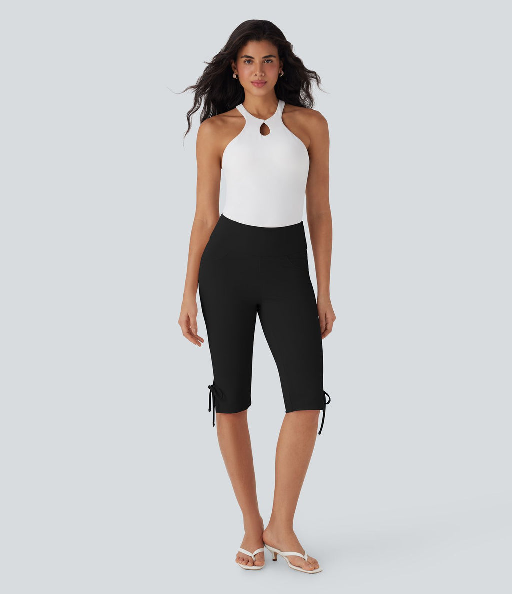 Pantalon corsaire décontracté taille moyenne à laçage avec poches arrière