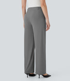Pantalon de travail à taille haute avec boutons, fermeture éclair, poches latérales, fronces, jambe droite et effet frais InstantCool