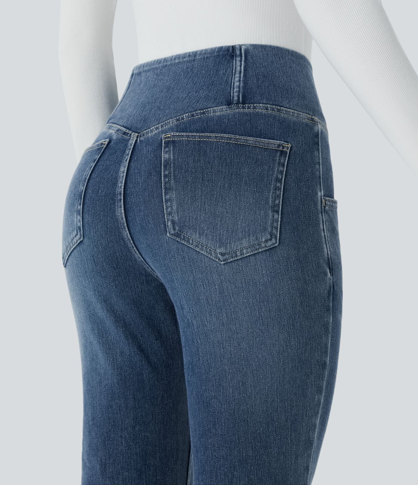 Halara Flex™ Jean Évasé à Taille Haute avec Poche Crossover Tissu Élastique Lavé