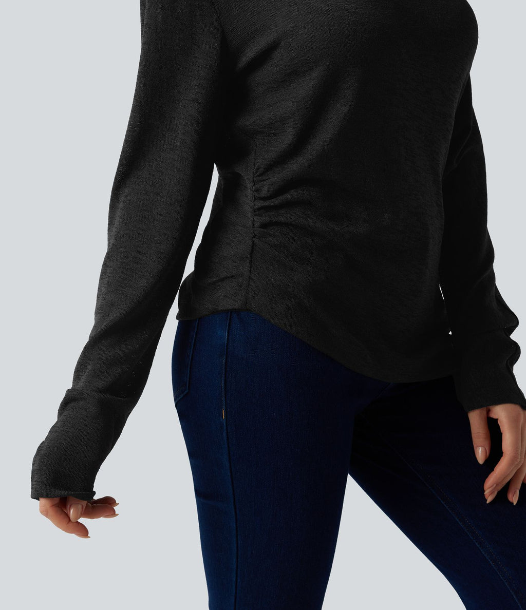 T-shirt décontracté semi-transparent une épaule dénudée à manches longues et ourlet asymétrique