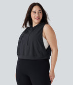 Débardeur de course grande taille crop top à capuche sans manches avec cordon de serrage