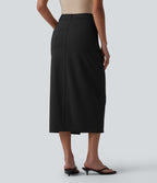Jupe crayon midi tailleur asymétrique taille moyenne fendue avec poches