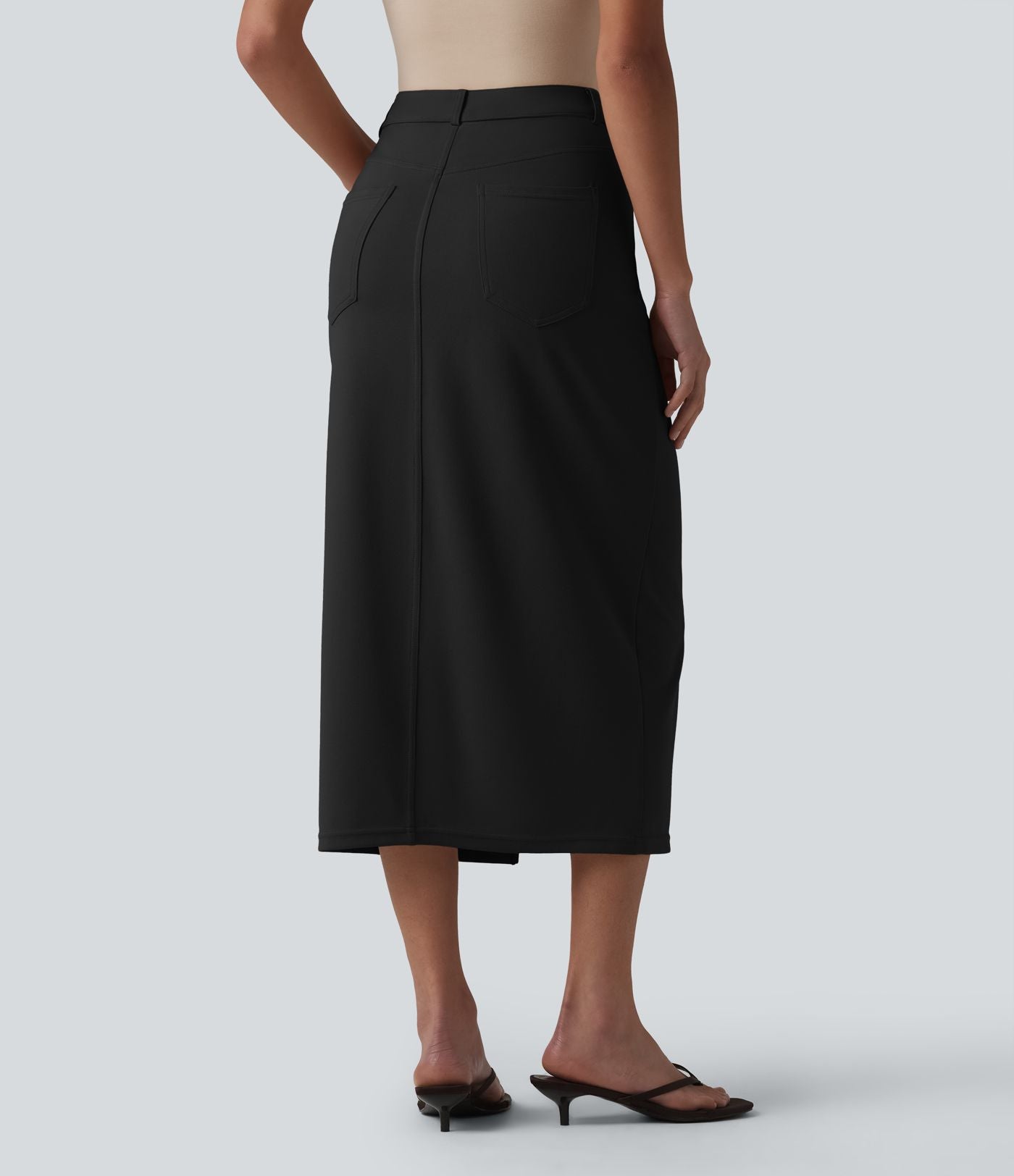 Jupe crayon midi tailleur asymétrique taille moyenne fendue avec poches