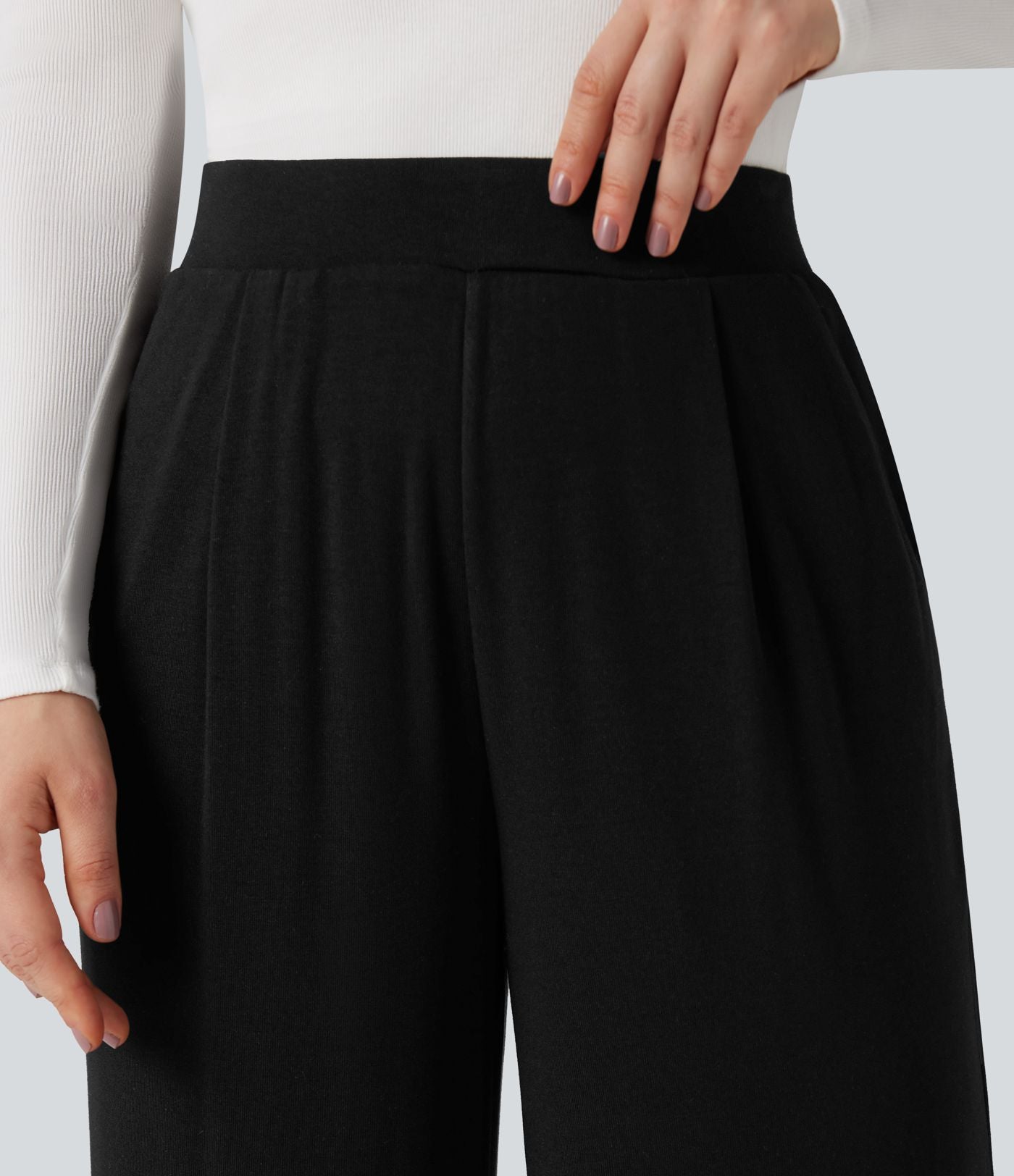 Pantalon taille haute large thermique confortable avec poches