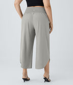 Breezeful™ Pantalon de Vacances Grande Taille Taille Haute avec Découpe Croisée Plissé Poche Latérale Fente et Séchage Rapide
