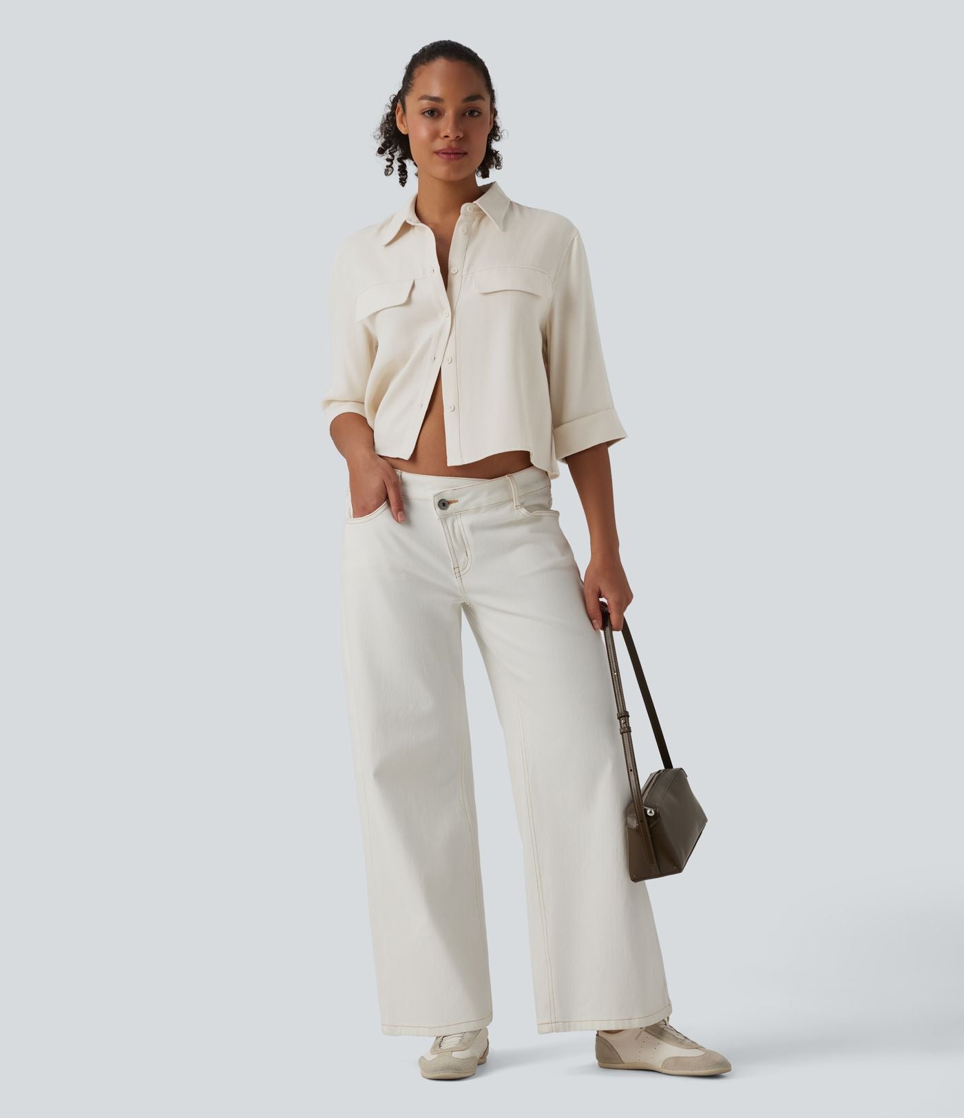Chemise décontractée mélange lin manches mi-longues