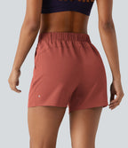 Short de yoga plissé taille haute élastique 12,5 cm avec cordon de serrage et poches