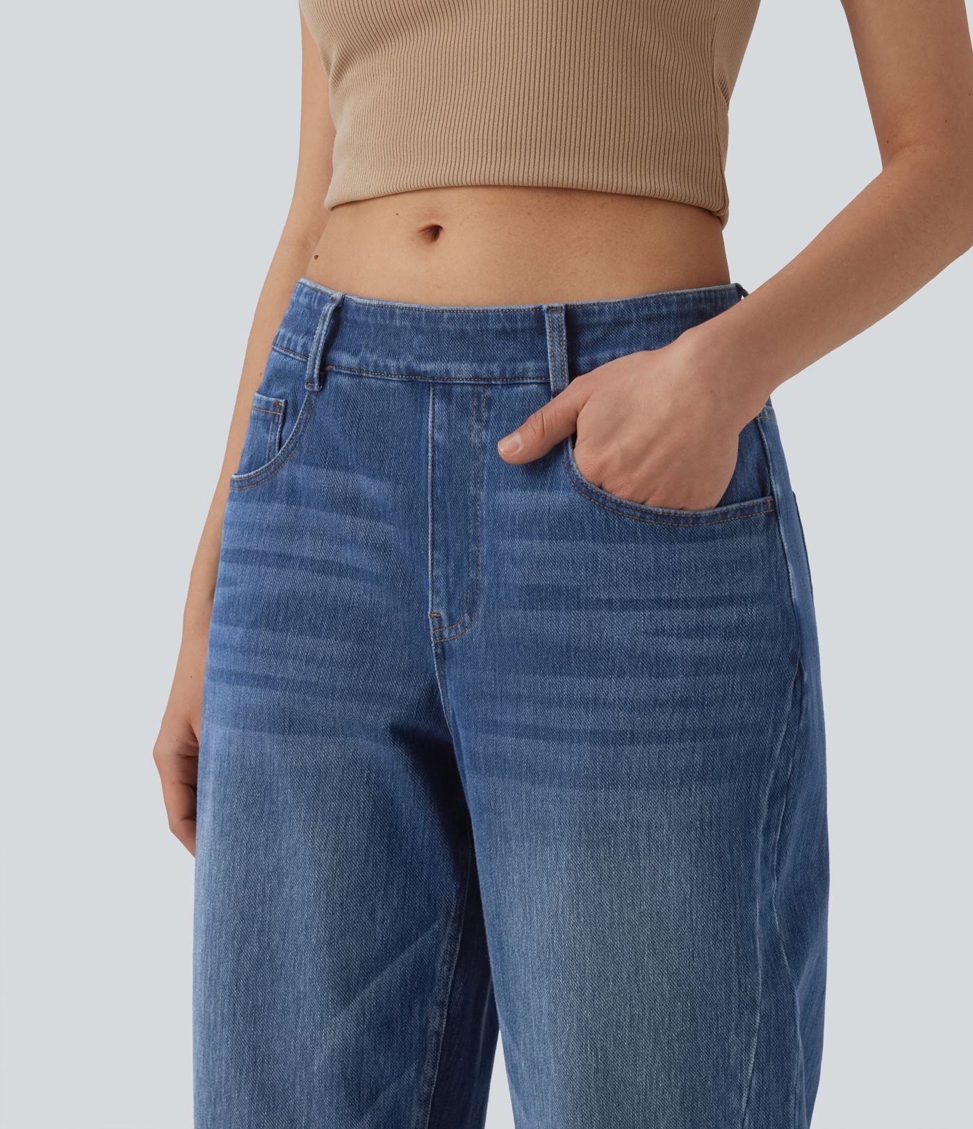 Jean Barrel 7/8 Halara Flex™ casual taille basse jambes tonneau avec poches
