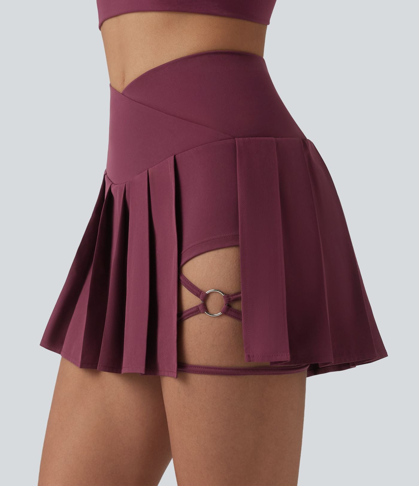 Breezeful™ Jupe de danse mini 2-en-1 croisée taille haute plissée ourlet asymétrique avec poches, séchage rapide