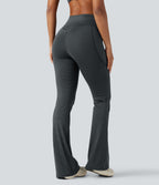 Pantalon de yoga à coupe bootcut gainant taille haute à rayures avec poches