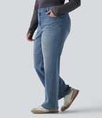 Jean bootcut décontracté Halara Flex™ délavé taille basse grande taille avec poches