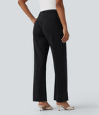 Pantalon tailleur rayé taille haute jambe droite avec poches