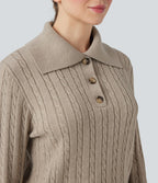 Pull laine mélangée col tailleur manches longues torsadé coupe décontractée