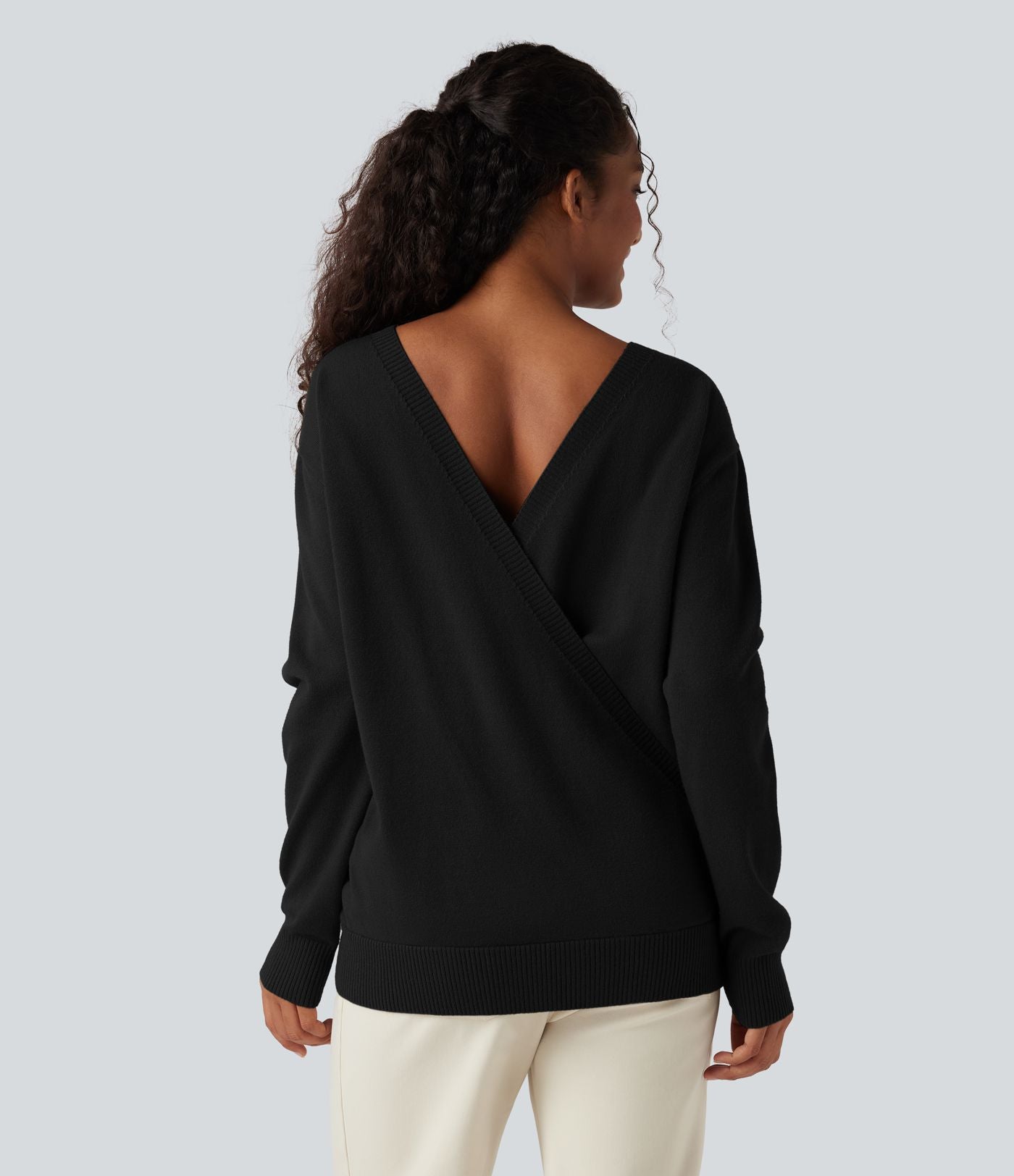 Pull décontracté réversible effet cache-cœur à décolleté en V et manches longues
