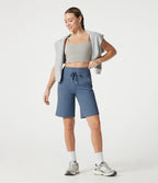 Short de sport SoftlyZero™ en peluche, taille haute, à cordon de serrage et poches