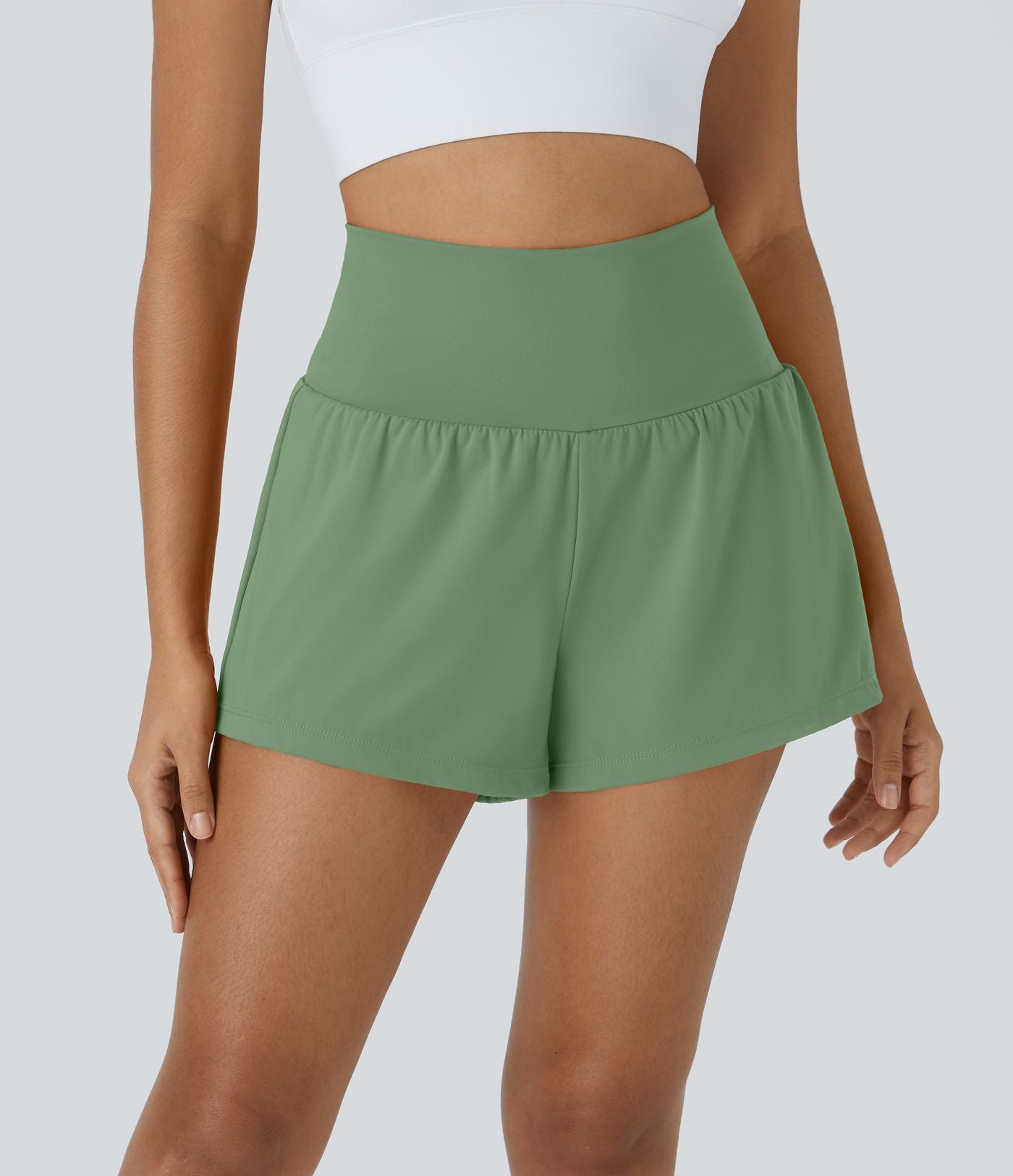 Short 7,5cm Yoga 2 en 1 Super Taille Haute Poches Arrière Poches Cachées Latérales