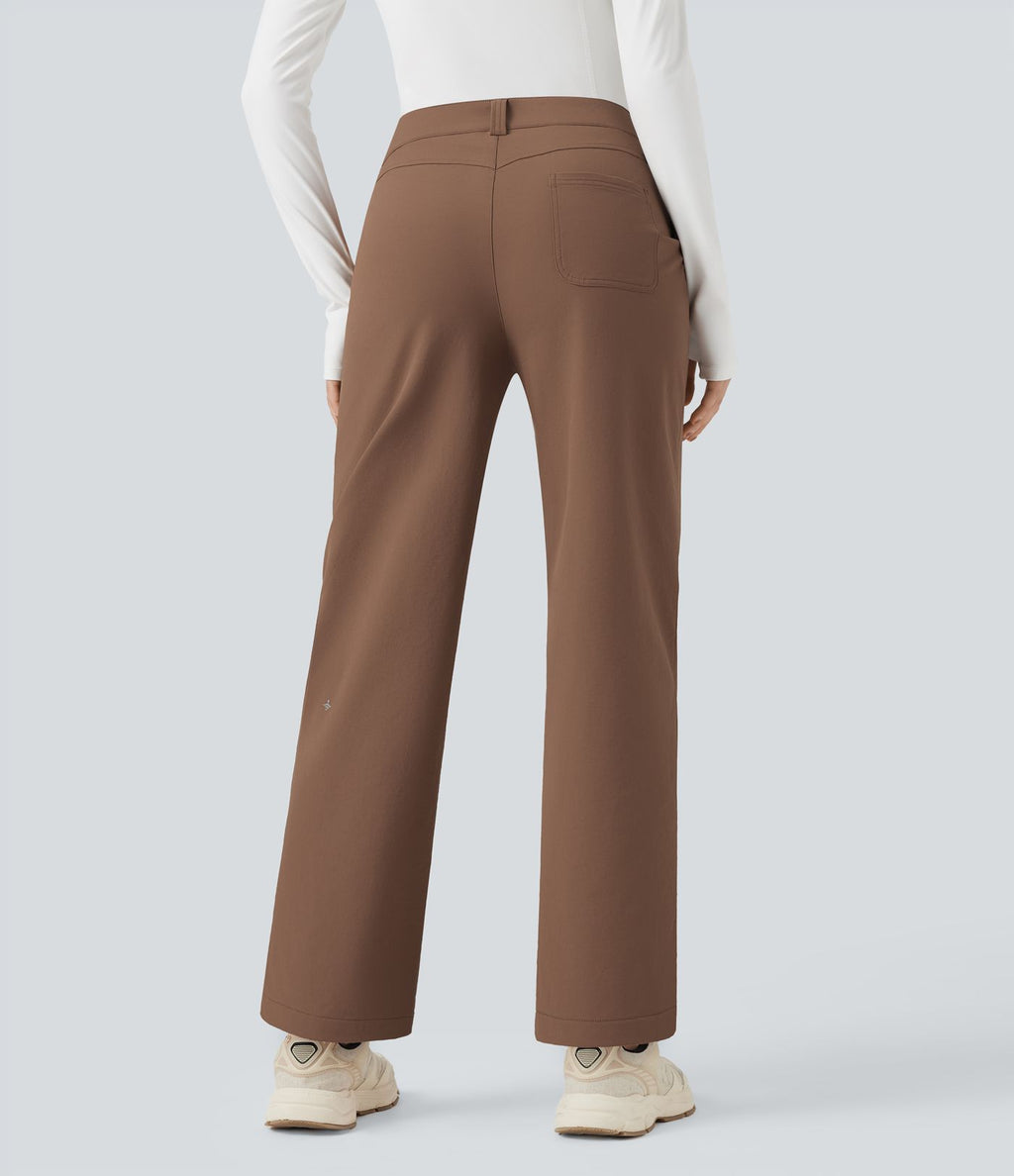Pantalon de randonnée droit déperlant taille mi-haute avec poches