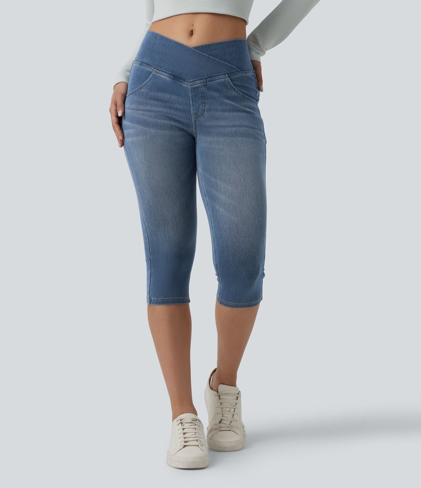 Jegging capri décontracté Halara Flex™ denim croisé taille haute avec poches