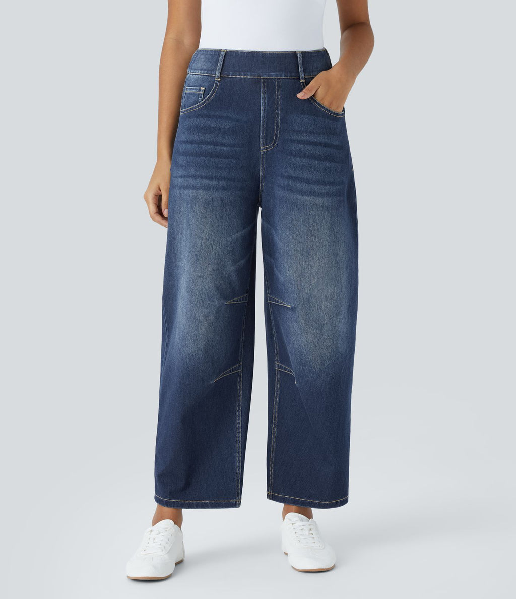 Jean Barrel 7/8 décontracté taille mi-haute avec poches Halara Flex™