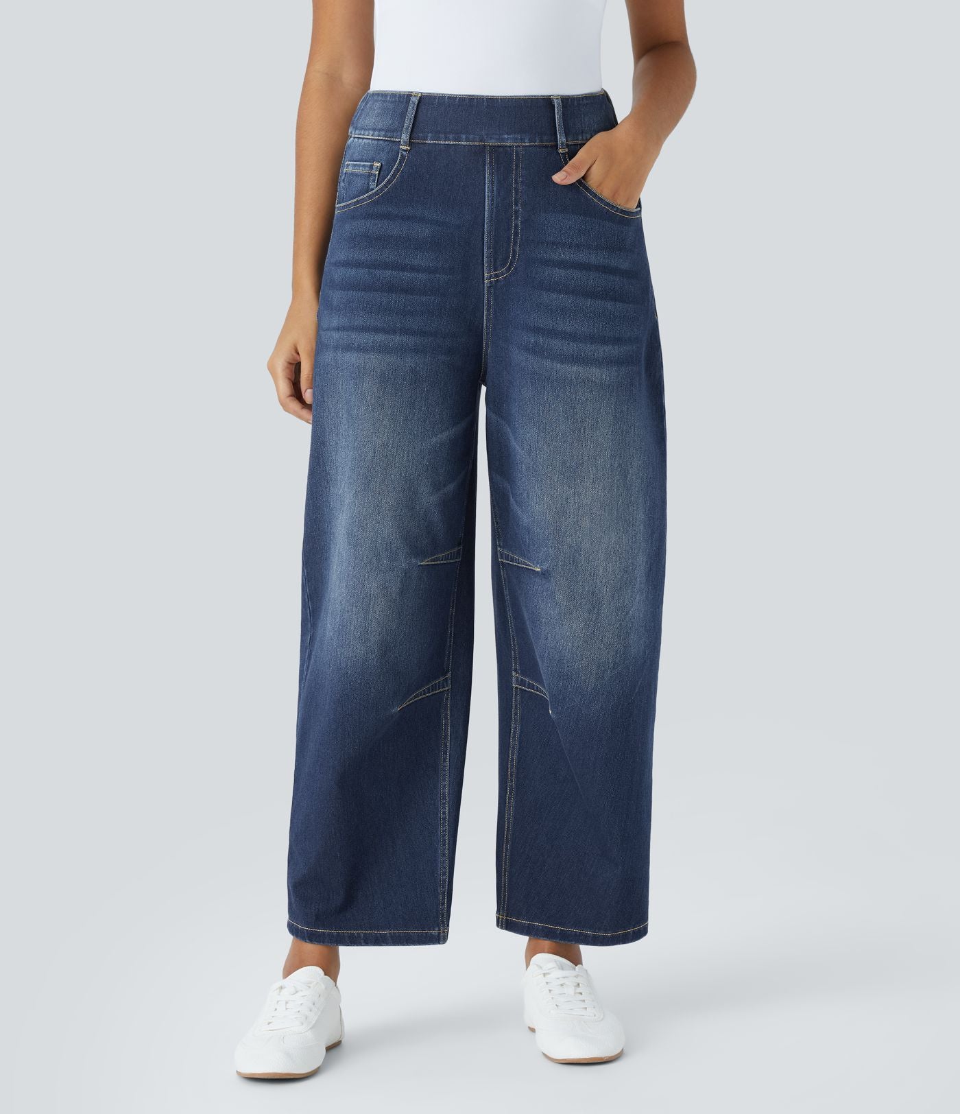 Jean Barrel 7/8 décontracté taille mi-haute avec poches Halara Flex™