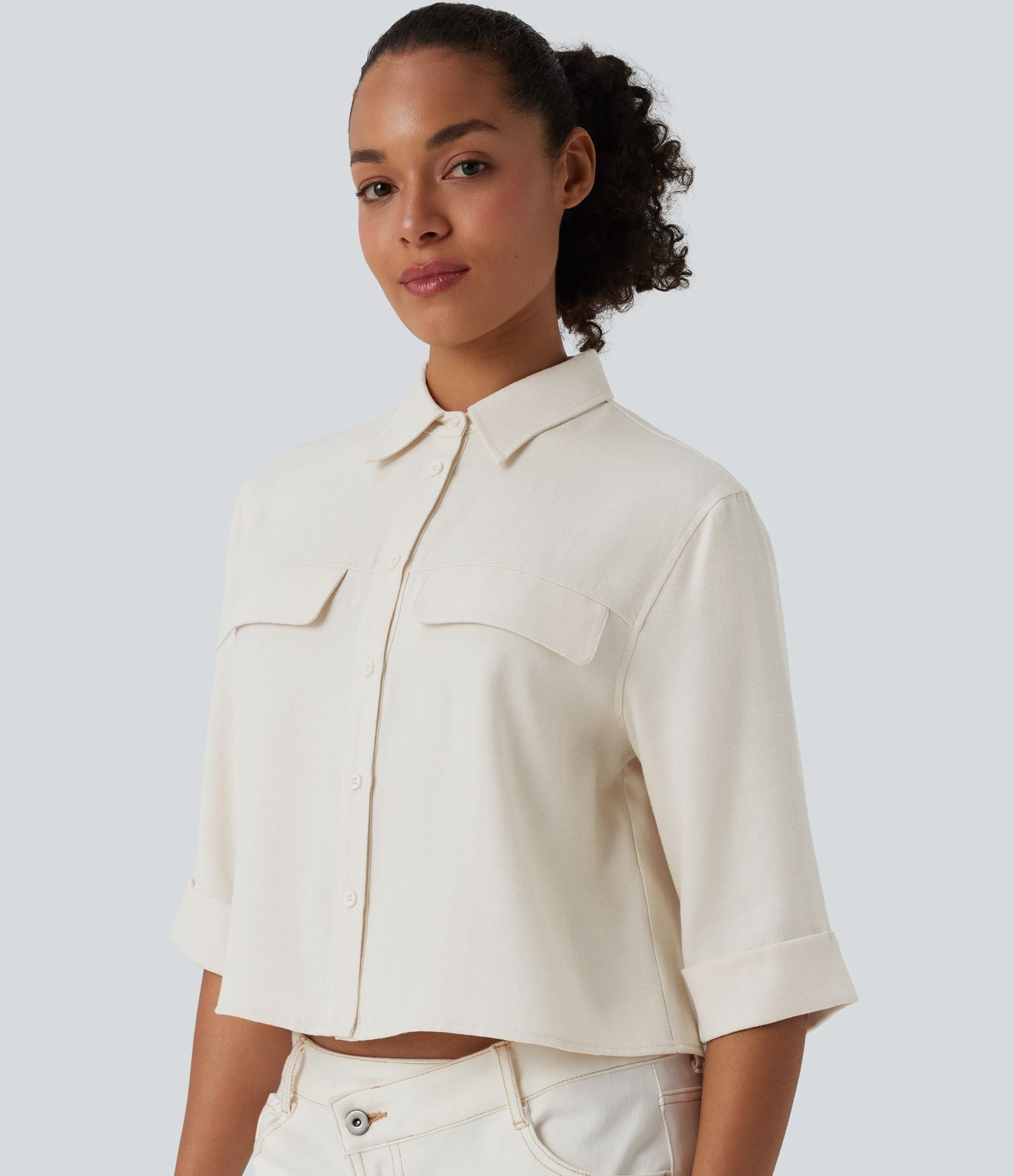 Chemise décontractée mélange lin manches mi-longues