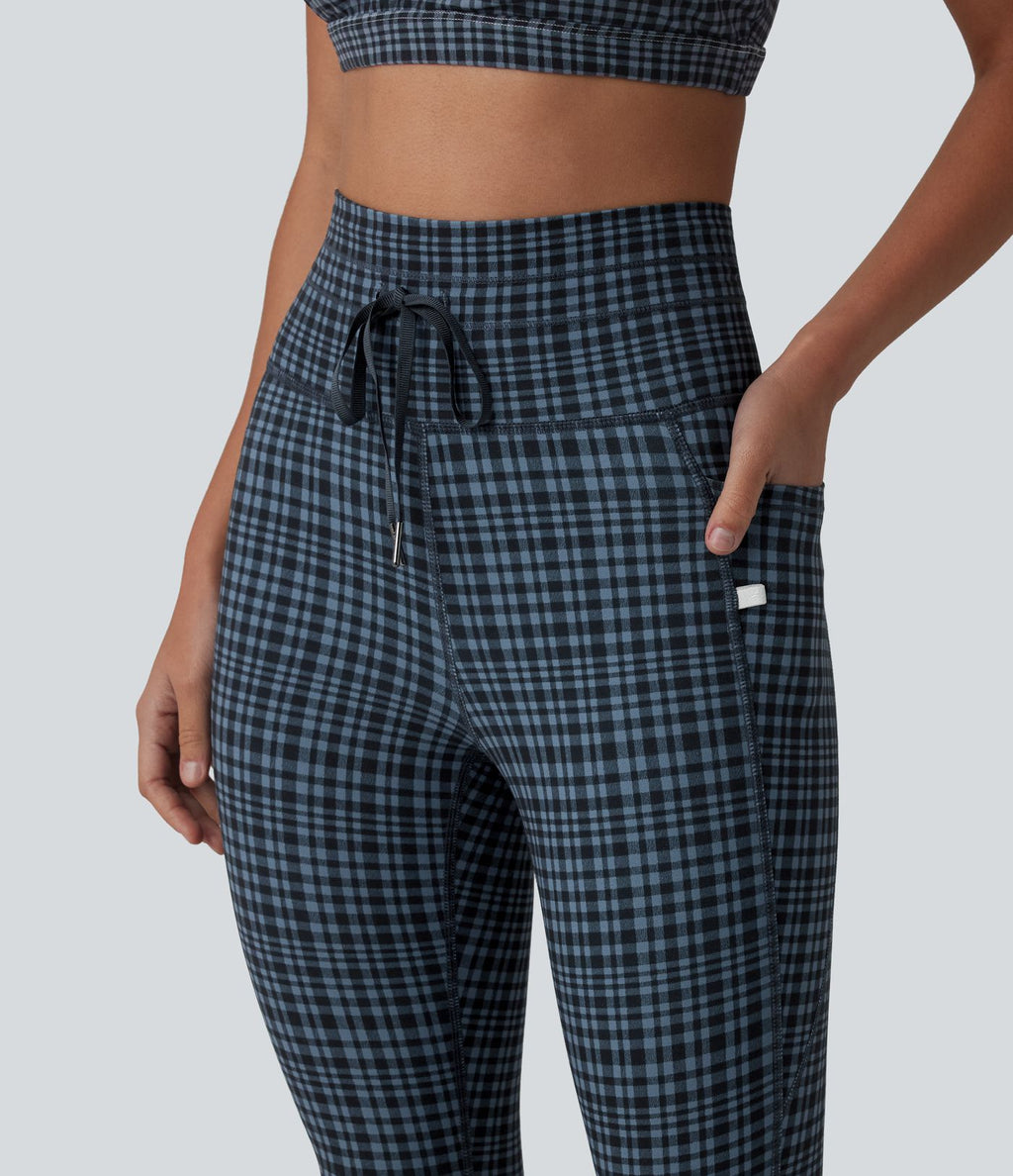 Legging de yoga Halara UltraSculpt™ taille haute avec cordon de serrage imprimé carreaux avec poches