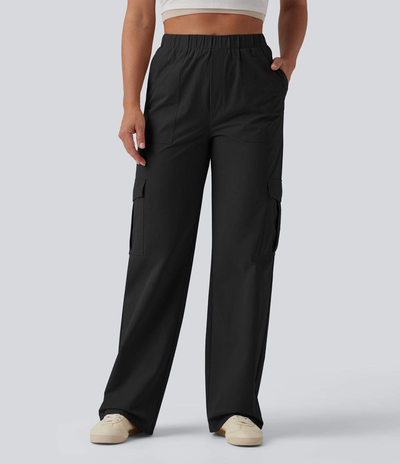 Pantalon décontracté coupe droite taille mi-haute avec poches