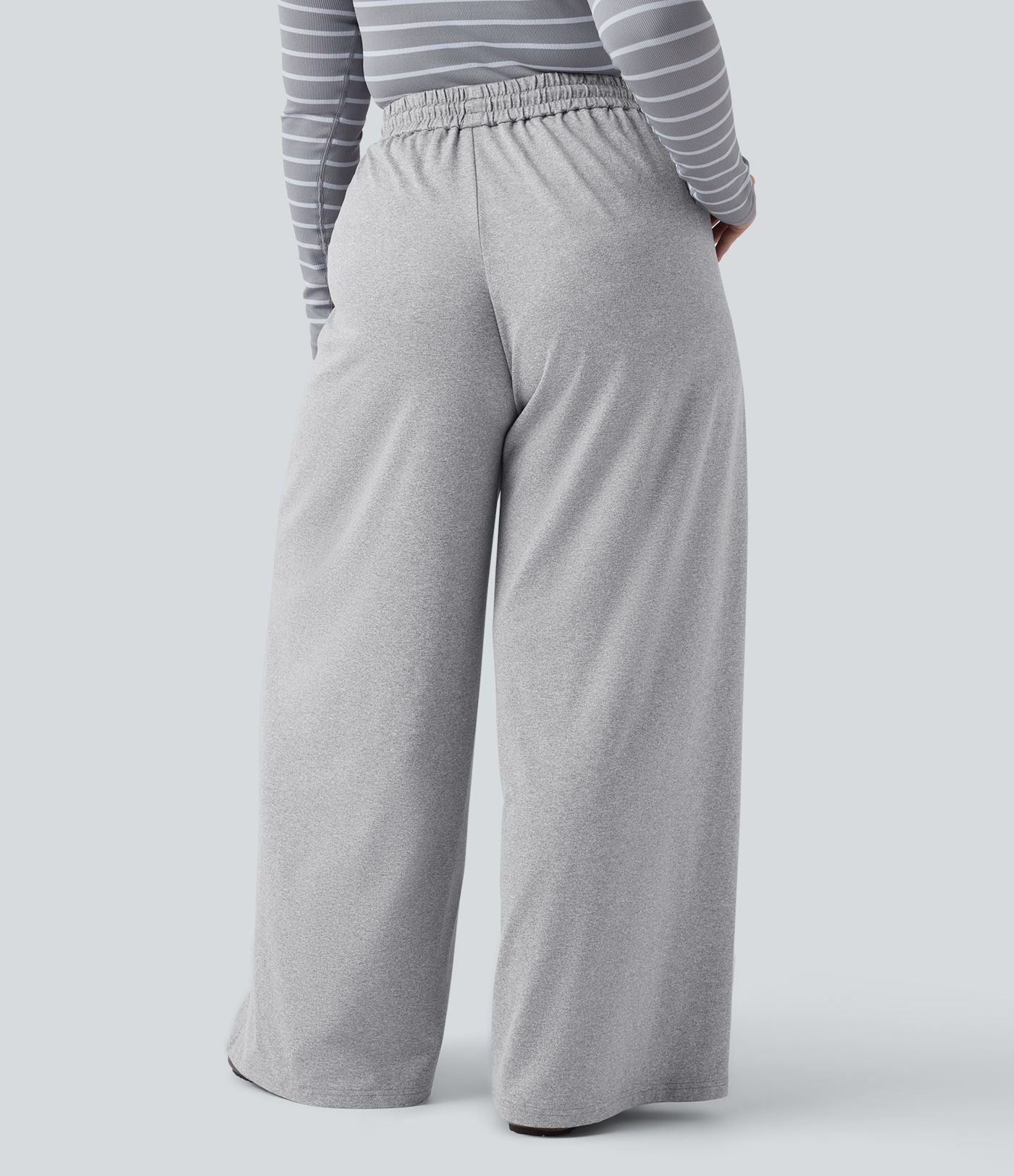 Pantalon décontracté grande taille large taille haute avec cordon de serrage et poches
