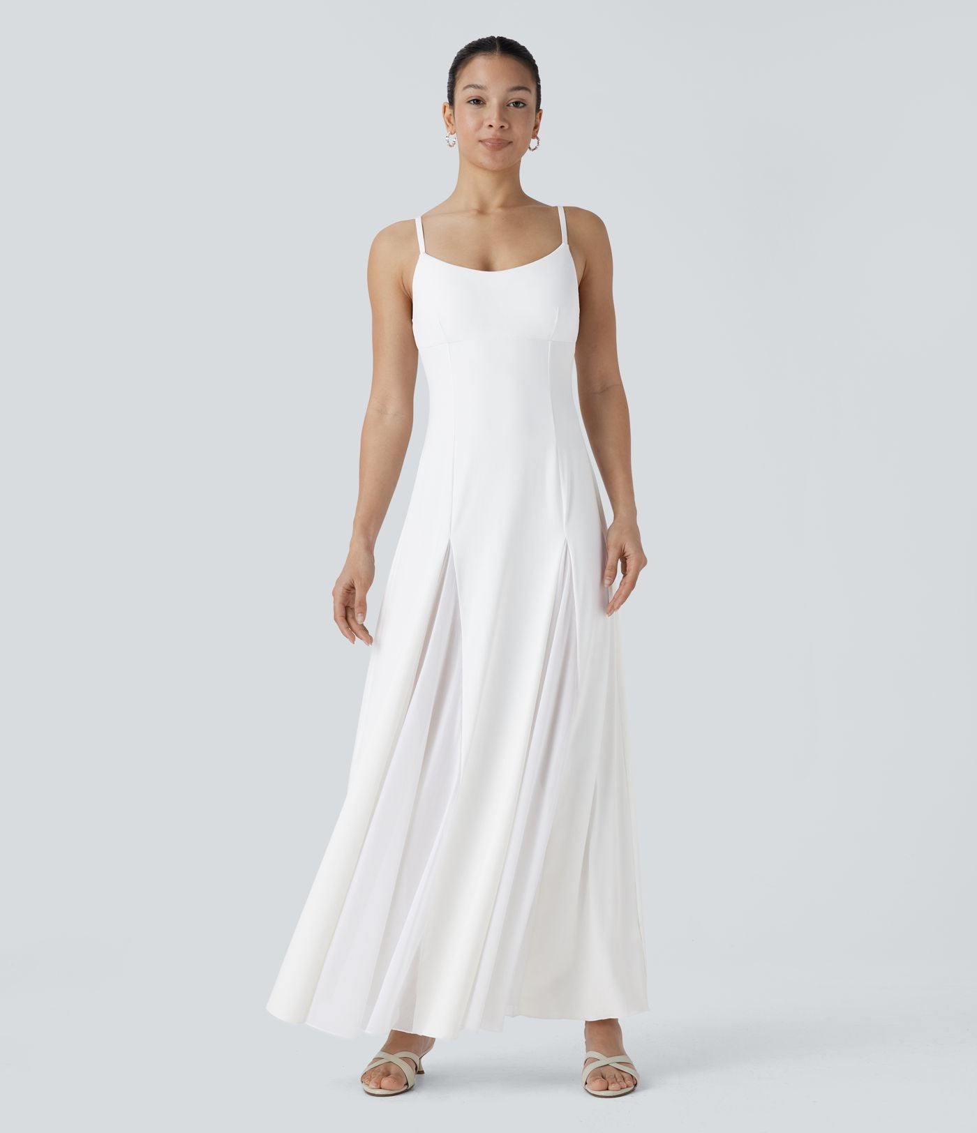 Robe longue fluide à bretelles ajustables avec maille contrastée pour demoiselle d'honneur et invitée de mariage