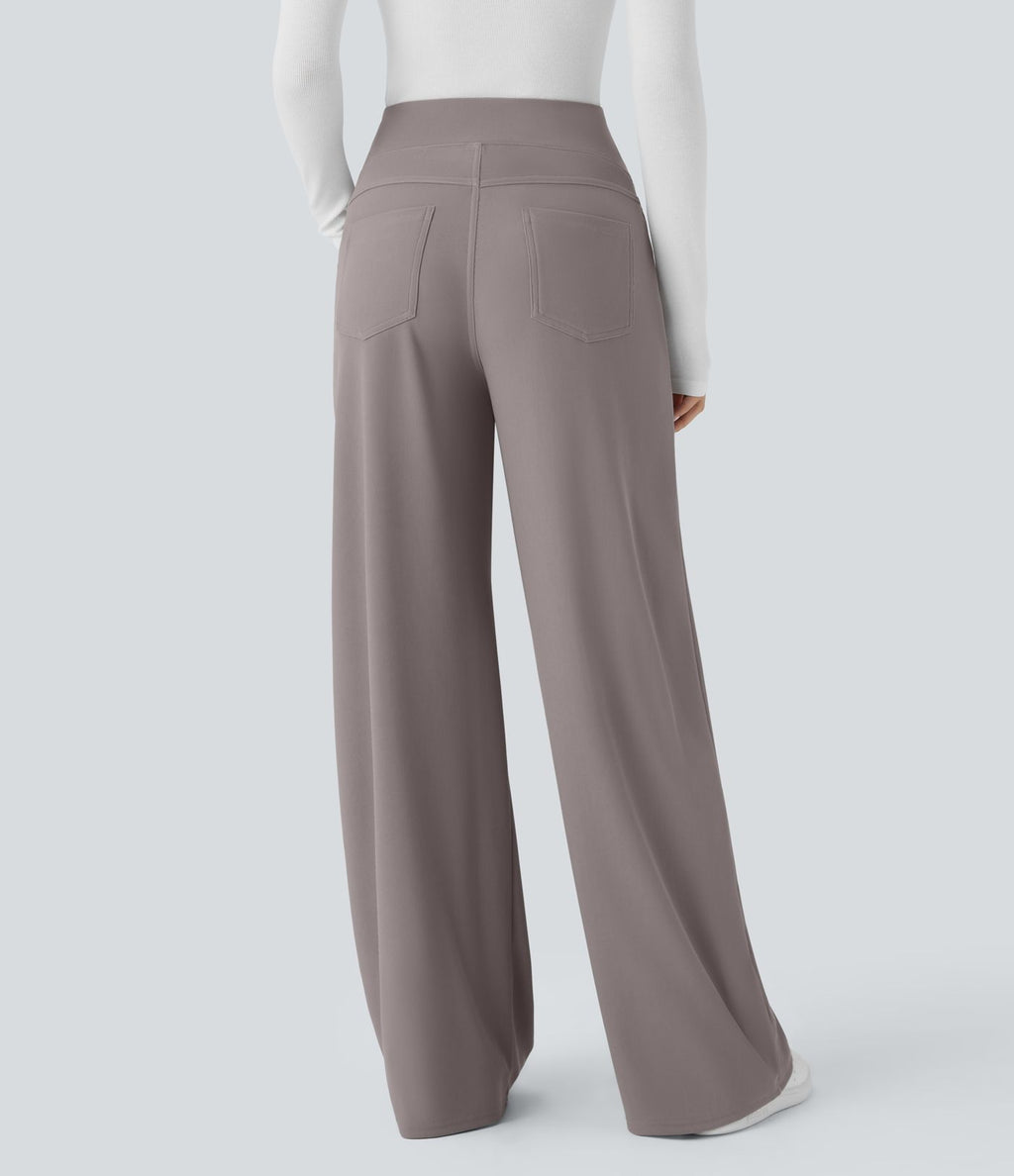 Pantalon tailleur large gainant taille haute en micro-gaufré avec poches Halara Flex™