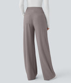 Pantalon tailleur large gainant taille haute en micro-gaufré avec poches Halara Flex™