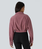 Veste Casual en Velours Côtelé à Boutons Poches Col Court