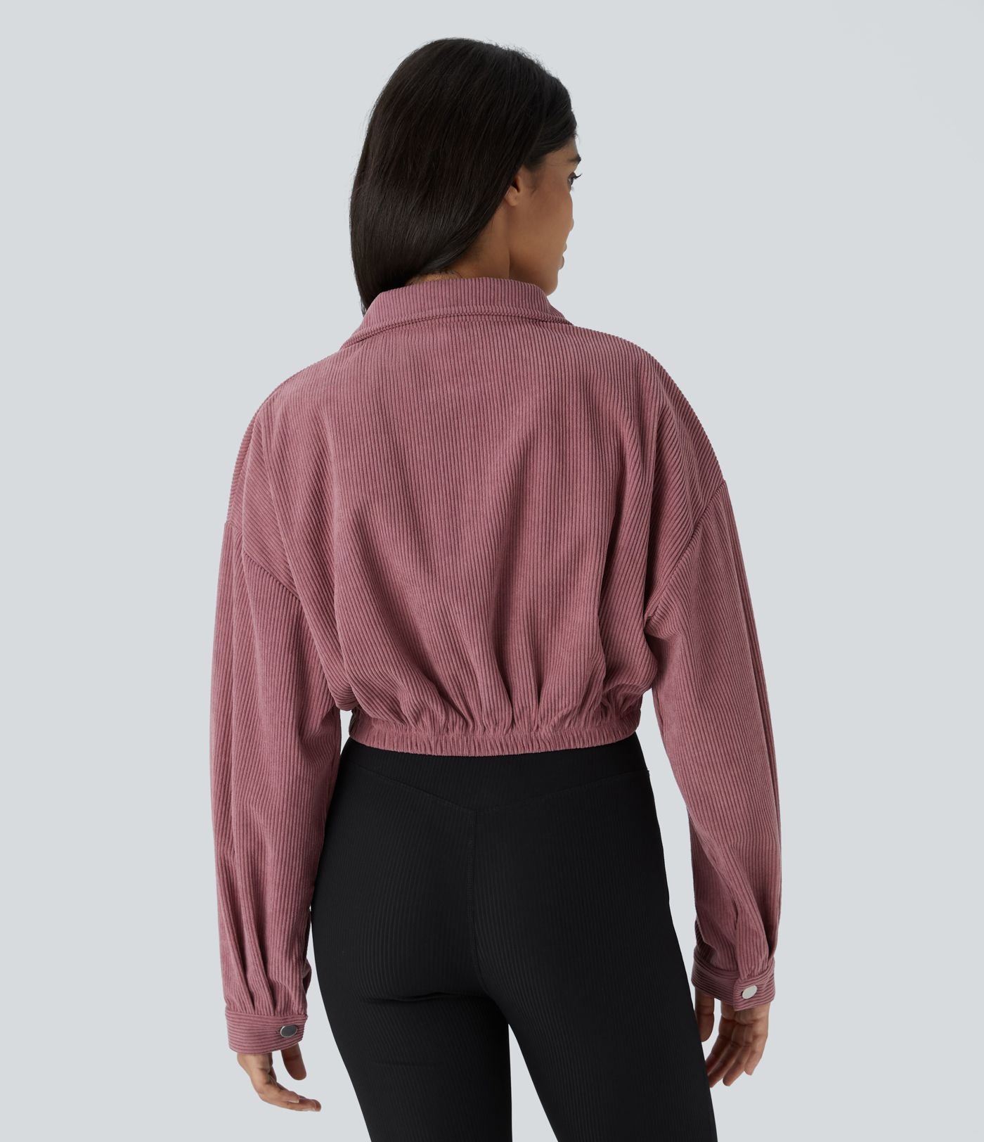 Veste Casual en Velours Côtelé à Boutons Poches Col Court