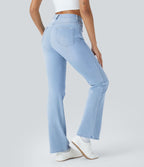 Halara Flex™ Jeans bootcut Casual Taille Haute Multiples Poches Lavés Élastiques et Tricotés Coupe