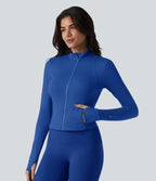 SoftlyZero™ Plush Veste de yoga col montant à manches longues avec trous pour les pouces, dos torsadé, empiècements en mesh respirant et poches
