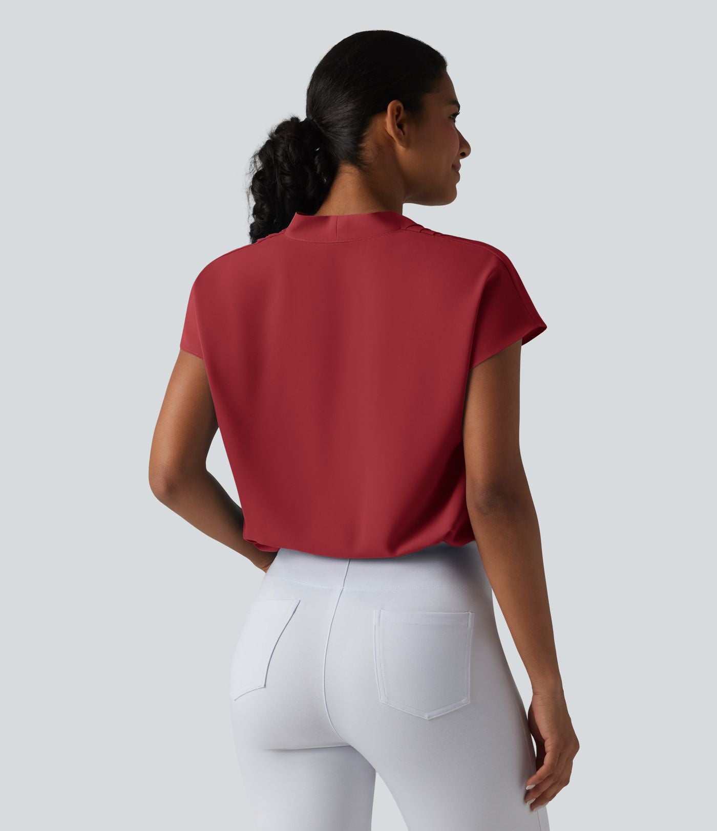 Blouse esprit bureau ample défroissage facile, col V et manches chauve-souris