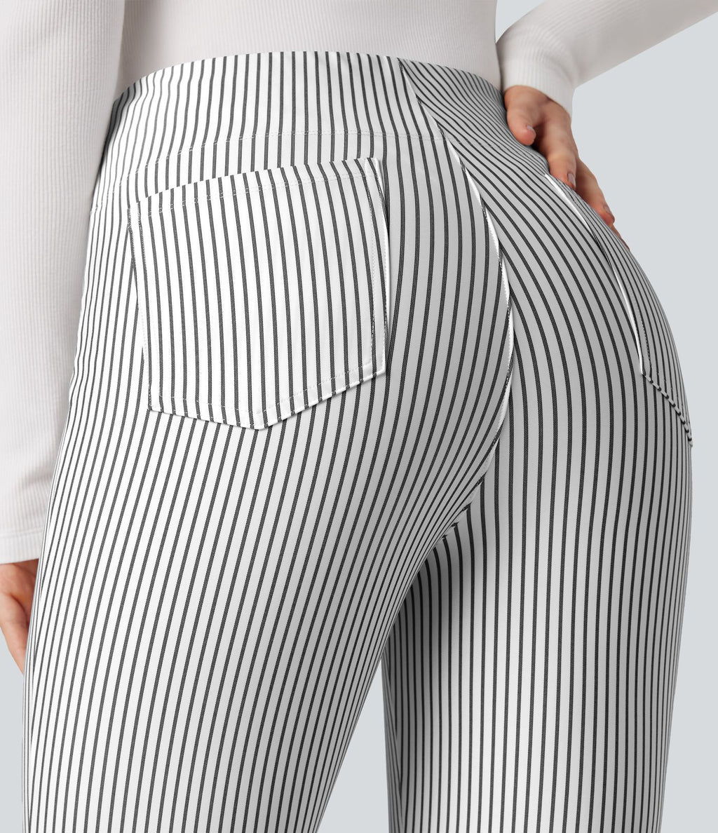 Pantalon de travail Halara Flex™ évasé à rayures, taille haute, avec poches