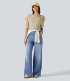 Jean décontracté Halara Flex™ large taille haute effet délavé avec poches