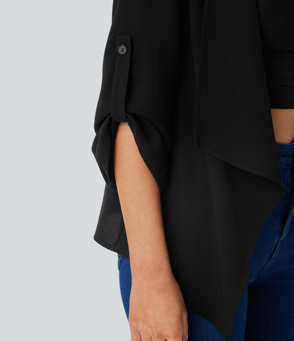 Veste cape décontractée à manches retroussées et coupe cascade