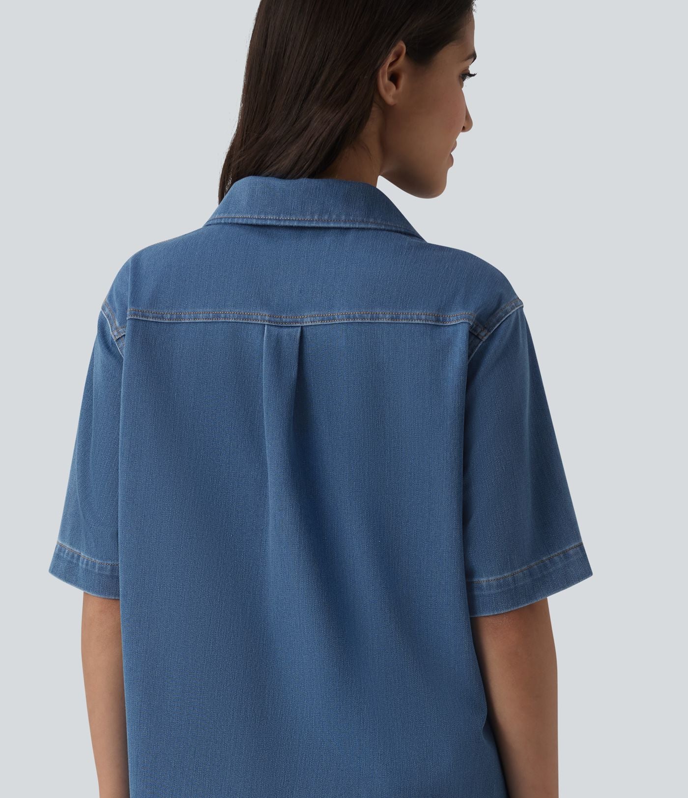 Halara Flex™ Robe courte en denim col classique manches courtes avec poches
