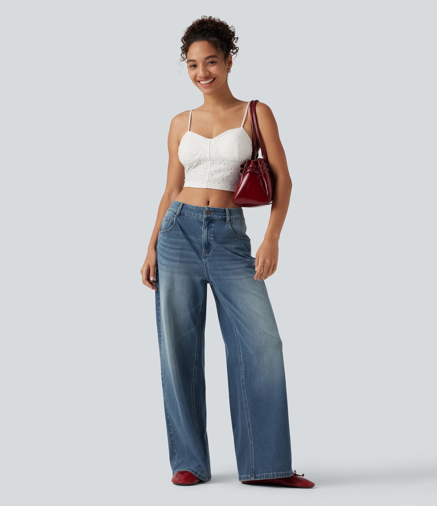 Jean Halara Flex™ mi-taille large ample délavé décontracté avec poches