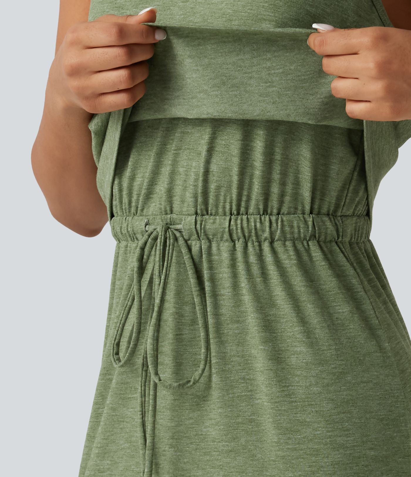Robe nuisette midi casual à ourlet courbé fendu et cordon de serrage
