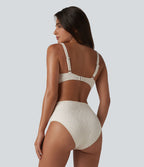 Ensemble bikini jacquard ventre plat bretelles réglables détail torsadé et froncé
