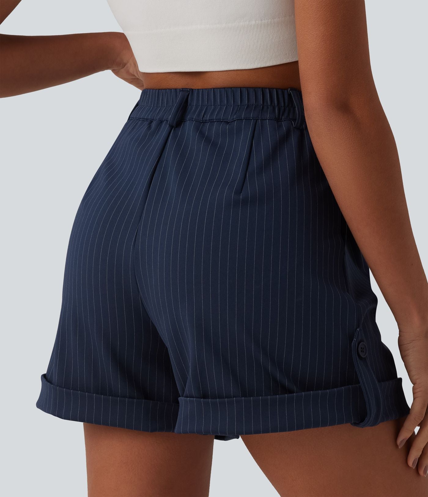Short casual à rayures 12,5 cm taille haute avec poches
