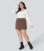 Jupe Casual Grande Taille en Velours Côtelé Mini à Taille Haute avec Fermeture Éclair Invisible 2 en 1