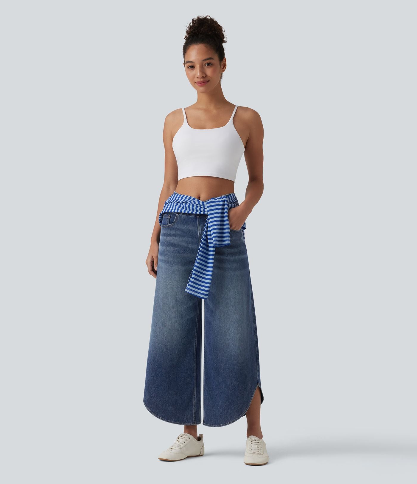 Halara Flex™ Jean large casual taille mi-haute croisée avec ourlet incurvé et poches